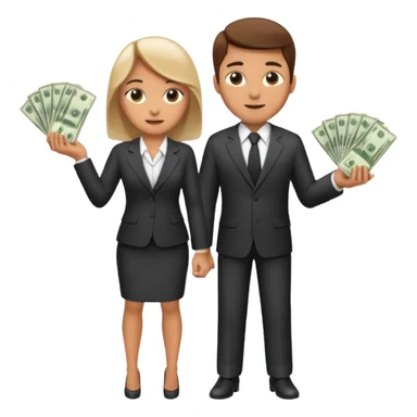 Una pareja (chico y chica de 28 años) vestidos con traje profesional y con dinero sticker