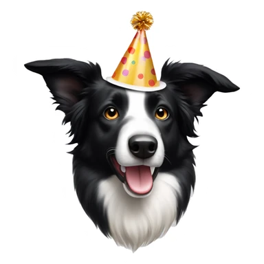 A black and white Border Collie with black spots wearing a party hat.   sticker