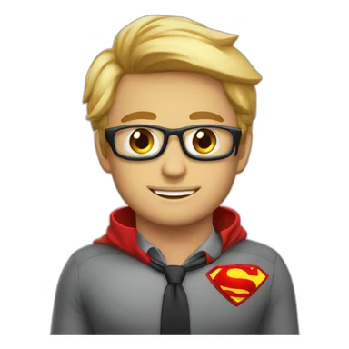 An employee of the real estate agency "Floors" with a red badge around his neck with the inscription etagi as a superhero sticker