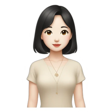 cute Chinese girl in Muji beige dress with black hair and van cleef clover necklace sticker