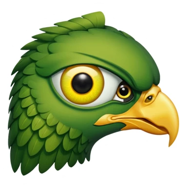 close up of just the eye and nothing else at the side profile of the face of a green hawk that is looking away from the camera on white background sticker