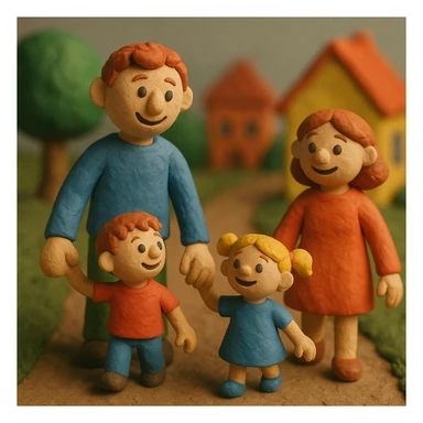 parents take their children home, happy family walking home together sticker