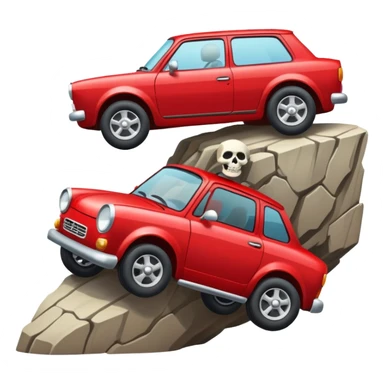 Skeleton driving red car off a cliff sticker