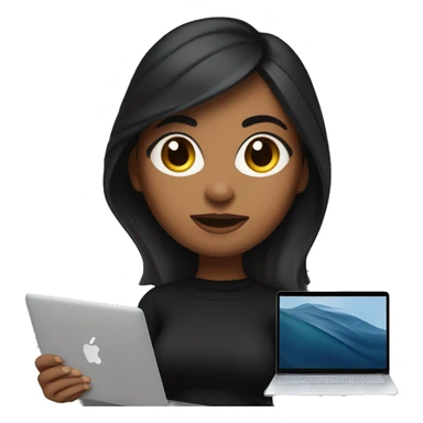     memoji of a woman with a laptop in front, apple-style,modern,dark hair,black sweater,computer in hand, srilankan brown skin, an avatar image gonna be round  sticker