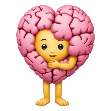 a yellow character hug a heart, the heart is pink and share similar pattern as brain sticker