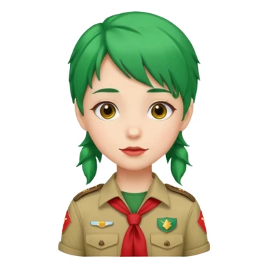 green haired scout girl with red uniform sticker