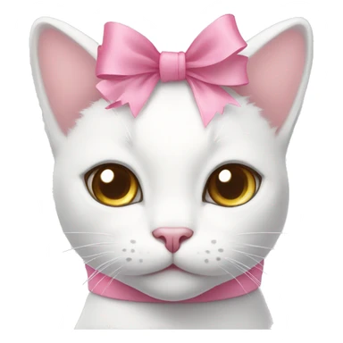 white cat with light grey spot on top of head smiling with a pink bow  sticker