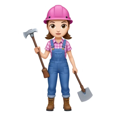 lumberjack woman holding axe pink checked shirt and overall sticker