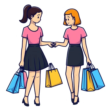 Two girls helping each other carry shopping bags sticker