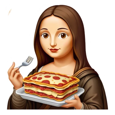 pop art neon Monalisa holding Melted spam meat lasagna sticker