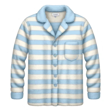 emoji of an isolated fluffy fleece pajama top with soft pastel 'vertical' stripes, plush fuzzy texture, light grey and pastel blue tones, button-down long sleeves, neatly folded flat-lay, no person, no body, no mannequin, cozy warm winter mood, soft shading sticker