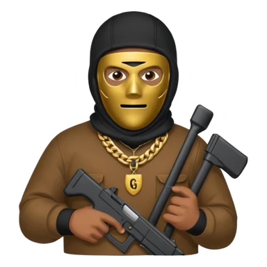 Big mexican dude with ski mask on and holding a glock while wearing a big gold chain on his neck sticker