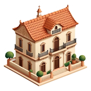 Spanish mansion, isometric dollhouse-style, realistic sticker
