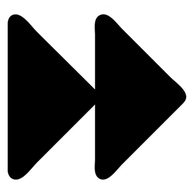Minimalist double arrow composed of two solid black filled triangles pointing right, with a transparent background. The two triangles are spaced apart with a clear gap between them, not touching each other. sticker
