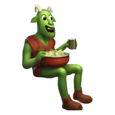 Pickle man in a cabin drinking a pot of goat cheese with his Demonic creature pet warming itself by the fireplace  sticker