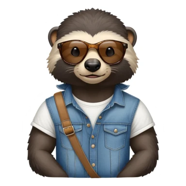 friendly anthropomorphised honey badger in jeans and a t-shirt, wearing sunglasses, head and shoulders view, looking to the side sticker