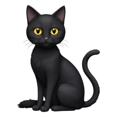 create an image of a black cat with yellow eyes and a white spot on the chest the cat is sitting looking forward in illustration style sticker