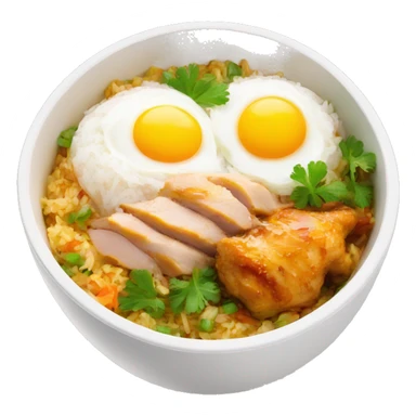 chicken thigh rice bowl with two eggs sticker