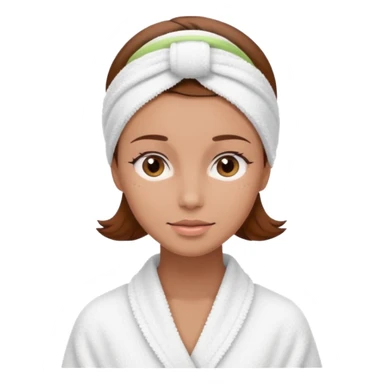 rosto de uma mulher com uma faixa de toalha no cabelo de cor todo castanho como se estivesse no spa, sem o pescoço, somente o rosto sticker