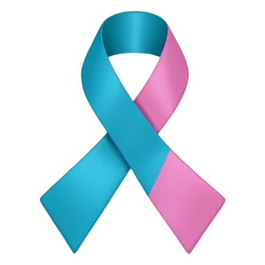 Thyroid cancer ribbon which has a blue strand, a pink strand and teal at the top where the ribbon crossed over sticker