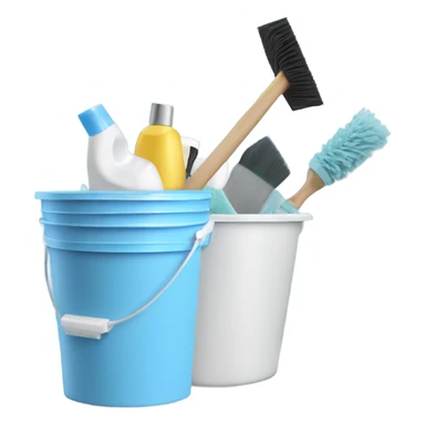 Bathroom Cleaning light blue supplies in a white bucket sticker