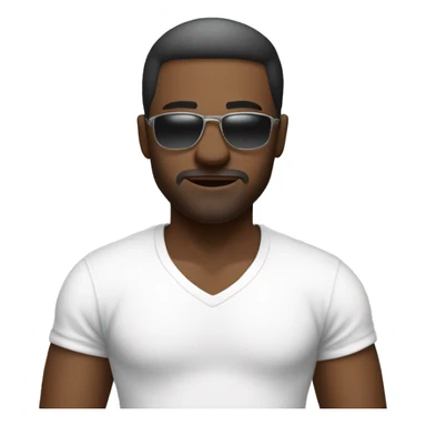 slightly ebony man with an cool faded haircut and sunglasses dressed in a white T-shirt sticker