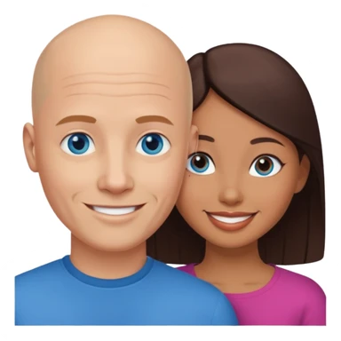 Bald white man blue eyes in love with Filipina woman sticker