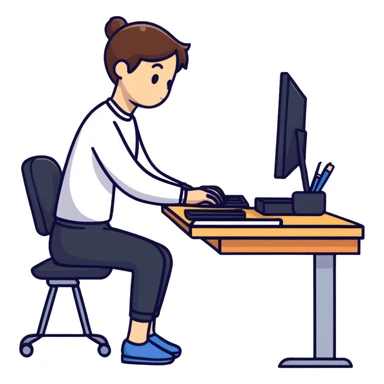 Person sitting at desk with proper ergonomic posture sticker