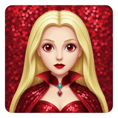 Countess Dracula from Universal Monsters with long blonde hair, dark red sequin outfit sticker