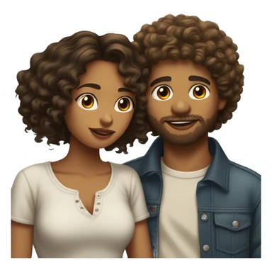 Brownskin boy with curly hair and connected beard kiss a lightskin girl with short curly banged hair  sticker