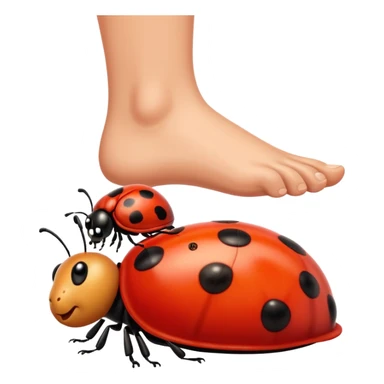 showing a cartoon human foot stepping on a small bug (like a ladybug), slightly squished but cartoonish, no violence, playful Apple emoji style sticker