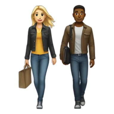 Straight girl and gay guy walking to work in sf sticker