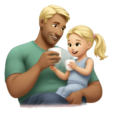 blonde dad drinks tea with his babydaughter sticker