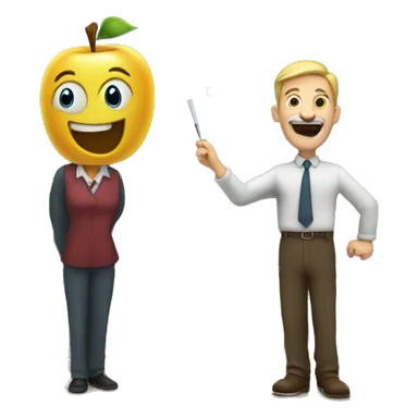 teacher drooling in front of chalkboard, with ruler and apple sticker