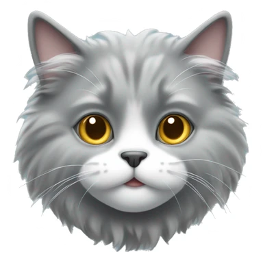 fluffy gray cat with a white muzzle sticker