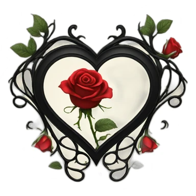 red roses on heart shaped black vine frame goth style sticker