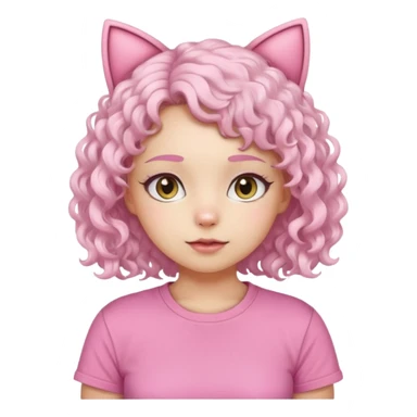 girl with white curly hair and cat ears wearing pink tshirt sticker