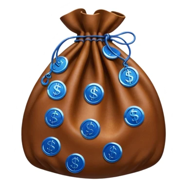brown money bag with blue coins inside sticker