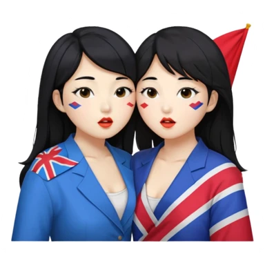 Korean lesbians, kisses and Let them both have black hair, kiss each other, have a lesbian flag on their cheeks, be sweet, dress openly, have open waists  sticker
