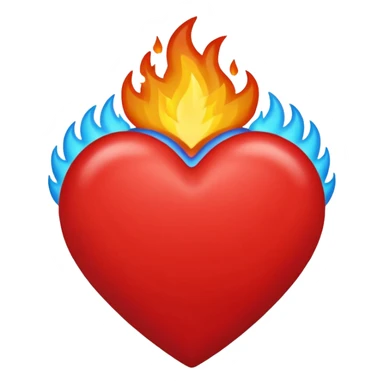 Hazme el corazón rojo y con fuego y que el fuego sea azul verdoso sticker