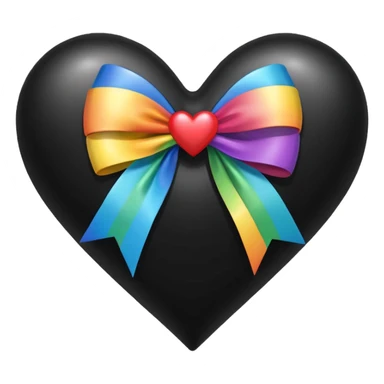 glossy black heart with a rainbow bow with heart pattern on the bow sticker
