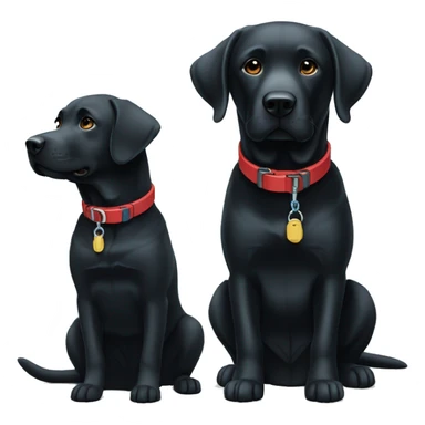 black-coloured labrador on the left with red collar, black-coloured labrador on the right with light blue collar. sticker