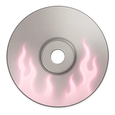 A minimalist CD disc with subtle pink flames, glowing effect, variation 2 sticker