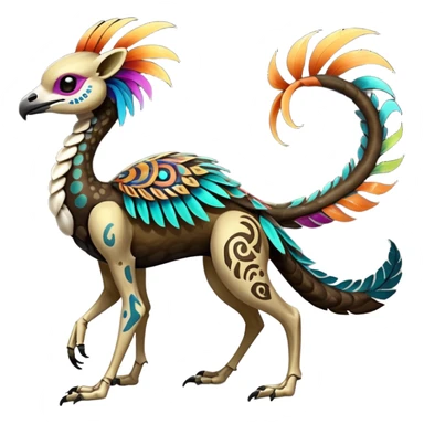 Rare realistic dark edgy glossy shiny tropical tribal patterned feathery skeletabadass epic pretty beautiful handsome gorgeous aesthetic colorful vibrant Vernid-Trico-species-Fakemon-creature by LiLaiRa, 4 legs, 1 tail, random markings, (full body) sticker