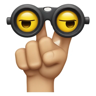 An emoji making a gesture by forming circles with both thumbs and index fingers, placing them around the eyes like binoculars sticker