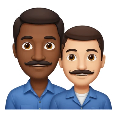 Gay couple. Tall dark indian man with mustache and shorter white man with dark brown hair. sticker