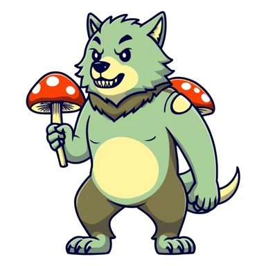 A very depressed werewolf with mushrooms on his back sticker