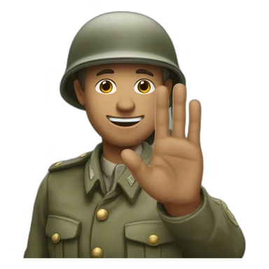 A man in a soldier suit from world war one raising their right hand vertically to around 45 degrees. His arm is stretched out and his face is shown sticker