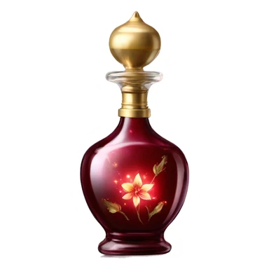 Dark red magic fairy light sparkling old Antique oil perfume bottle with herbal and flowers sticker