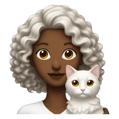long curly haired brown skinned lady holding white cat  sticker